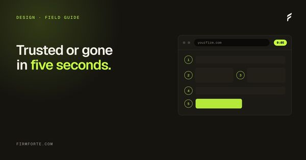 FirmForte field-guide hero card for the article: Five homepage elements that build trust in five seconds