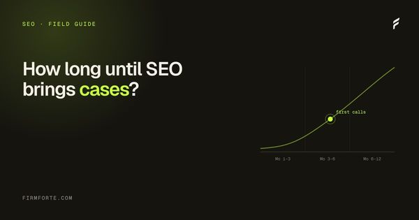 FirmForte field-guide hero card for the article: How long does law firm SEO take to bring in cases?
