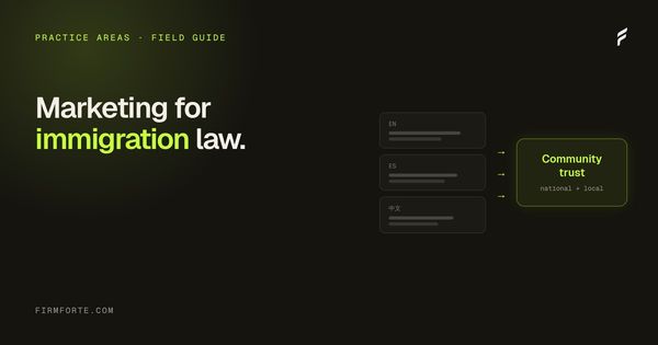FirmForte field-guide hero card for the article: Marketing for immigration law firms: speak their language